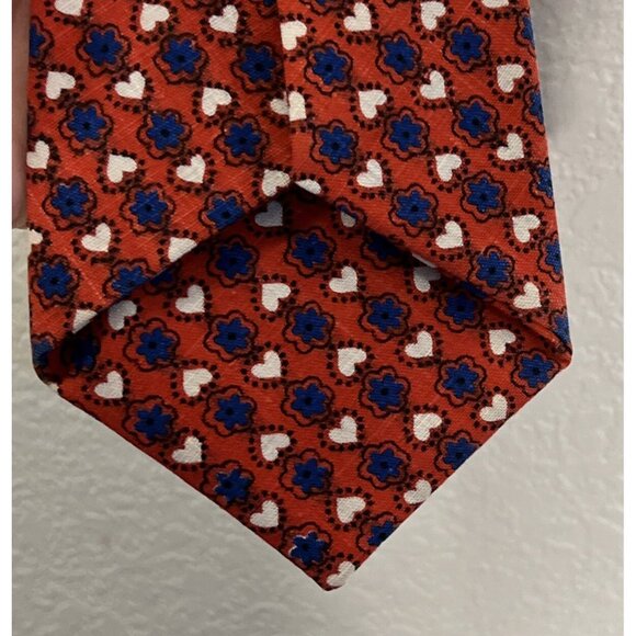 Men’s Vintage Tie 60’s 70’s Heart & Flower Patterned Red, White &Blue - Picture 5 of 5